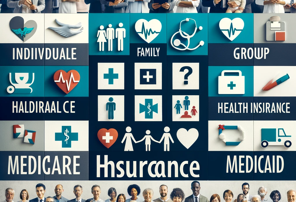 Health Insurance Plans Individual Health Insurance, Family Health Insurance, Group Health Insurance, Medicare, Medicaid