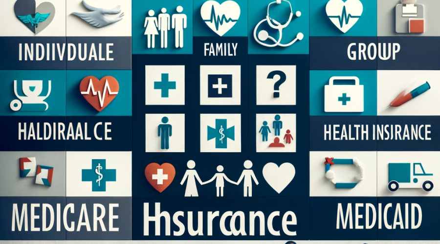 Health Insurance Plans Individual Health Insurance, Family Health Insurance, Group Health Insurance, Medicare, Medicaid